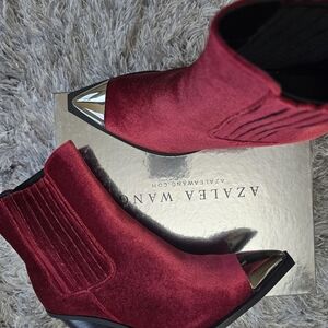 Azalea Wang Red Ankle Boots with Silver Accents